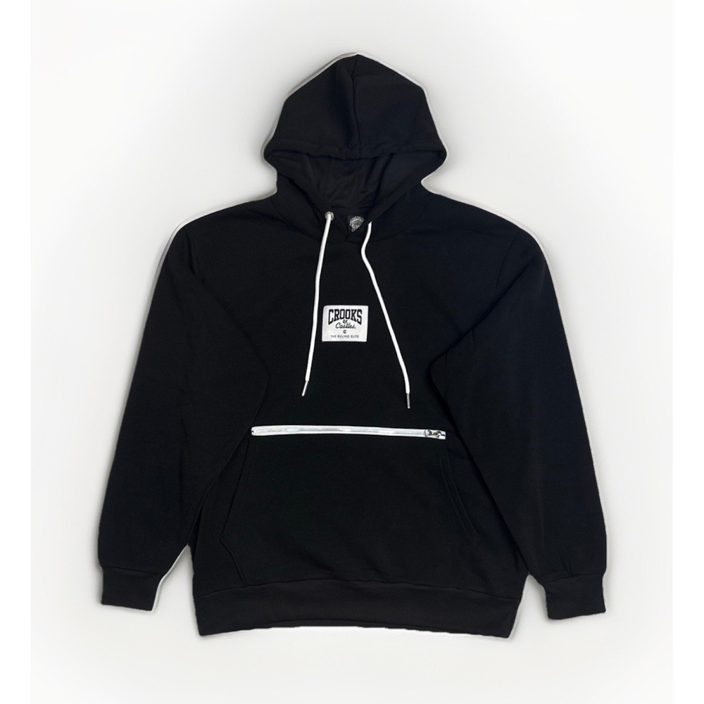 Crooks and Castles Fleece Hoodie Kangaroo Pocket Black Mens Size Large
